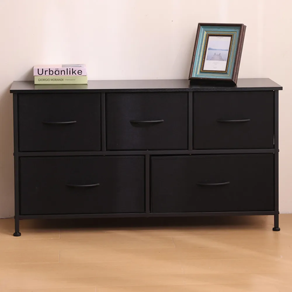 5 Drawer Chest of Drawers with Wood Top - Black, Steel