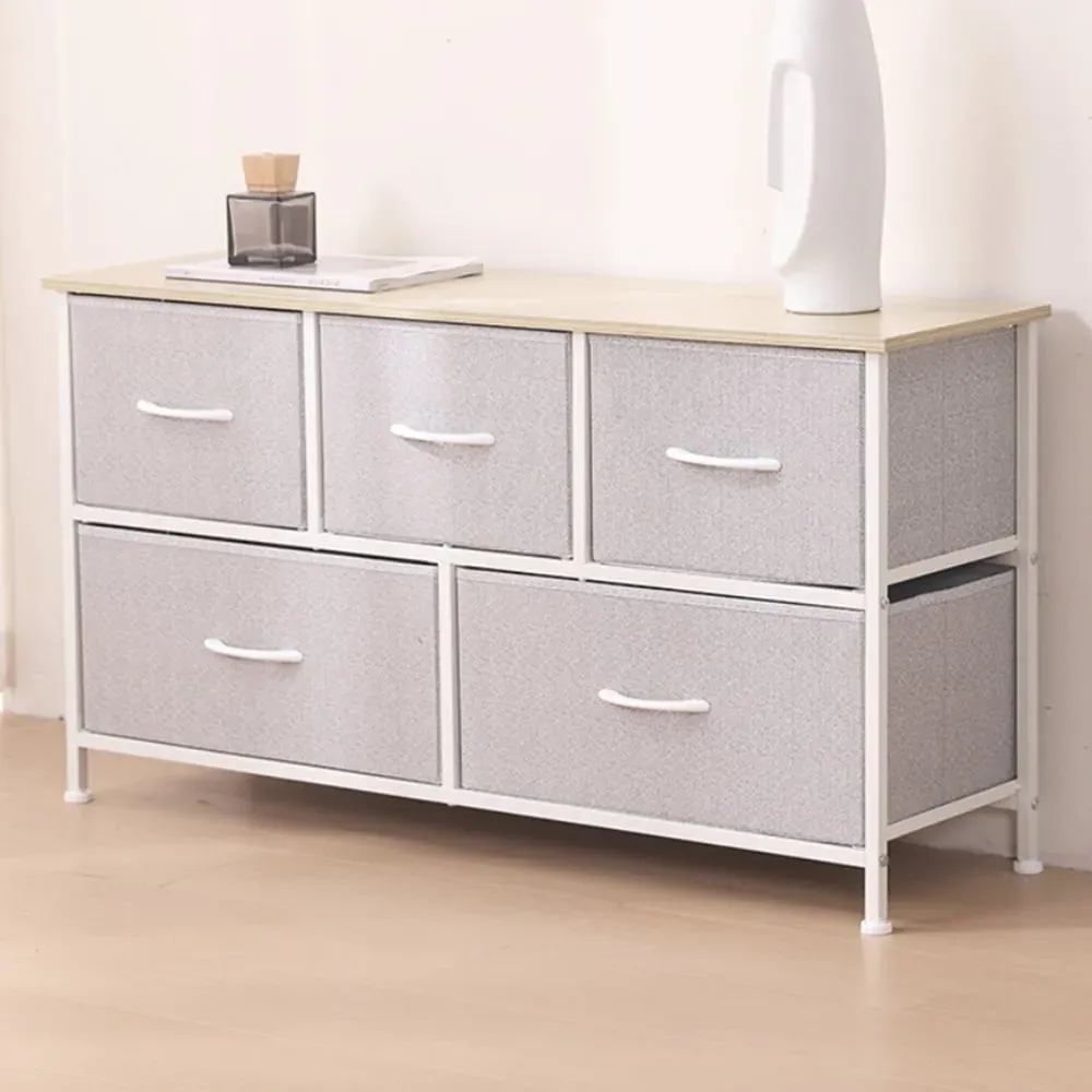5 Drawer Chest of Drawers with Wood Top - White, Steel
