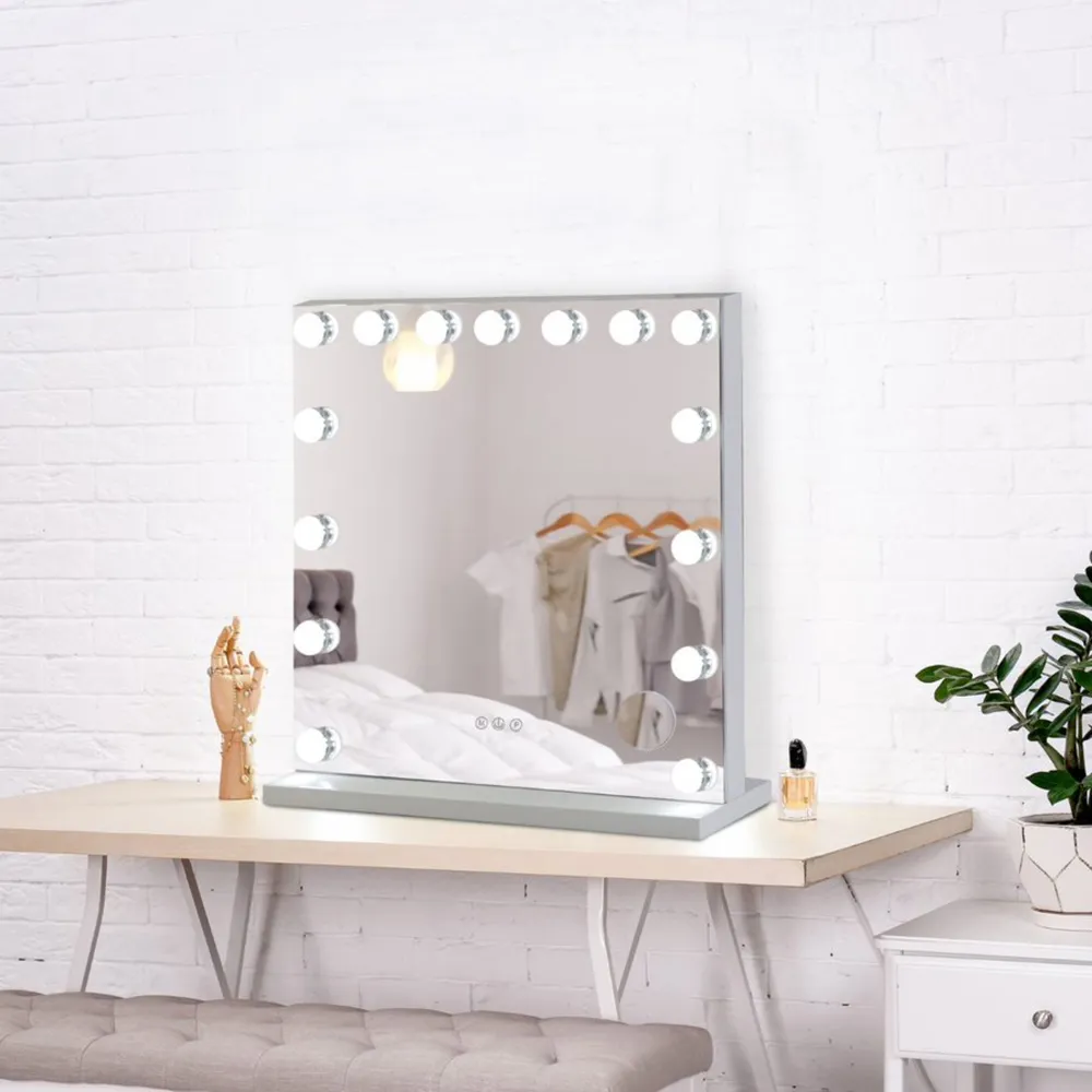 Alivio Hollywood Vanity Mirror with 15 LED Bulbs - White