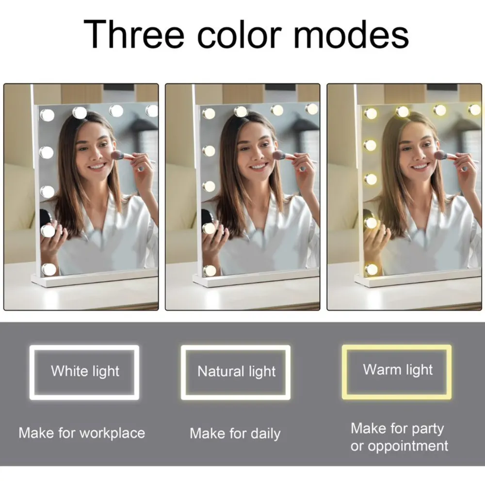 Alivio Hollywood Vanity Mirror with 15 LED Bulbs - White