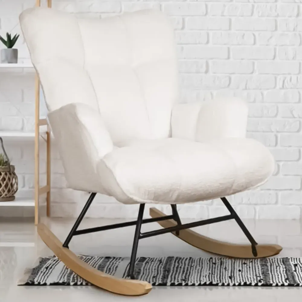 Alivio Rocking Chair - White, Teddy Fabric image