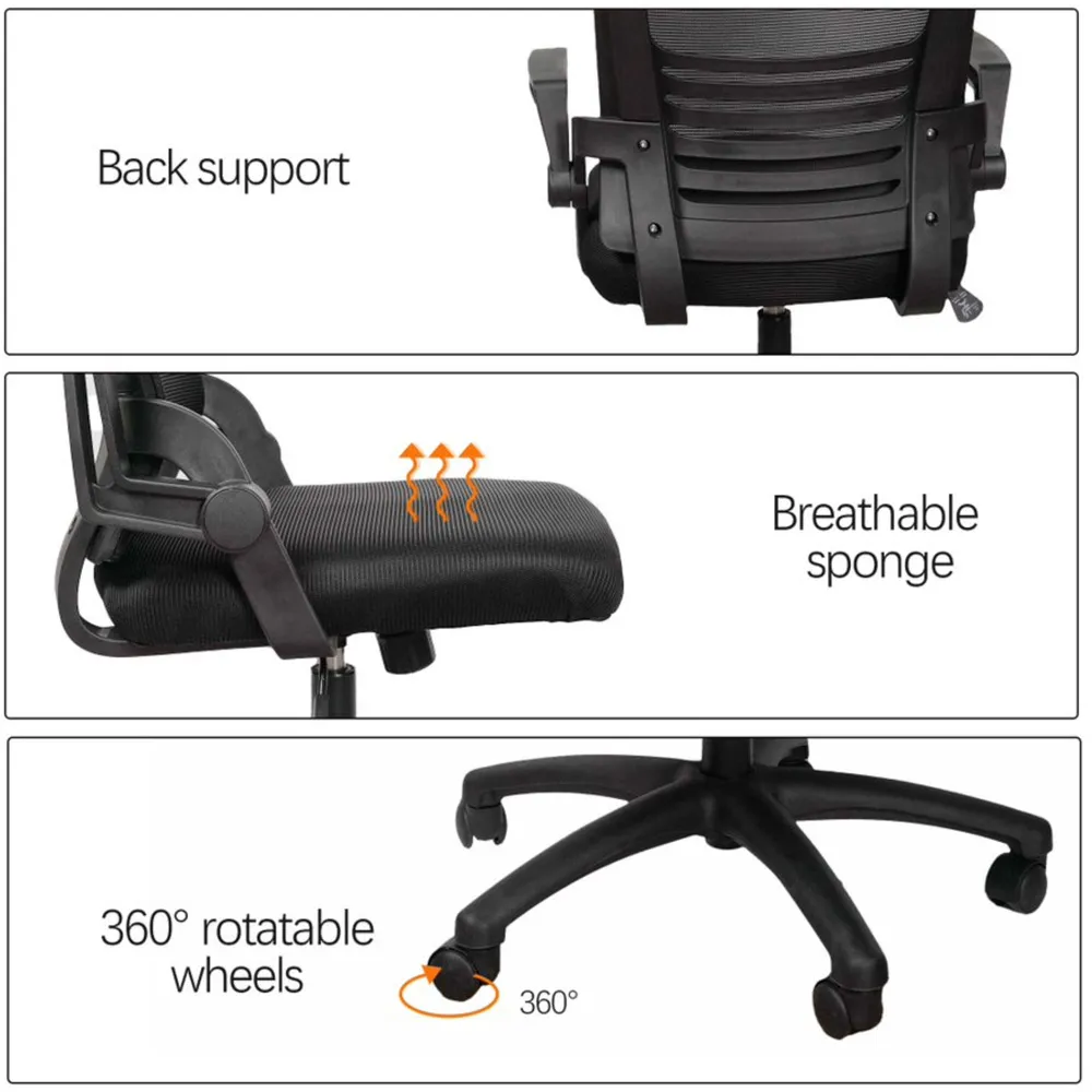 Black Mesh Swivel Office Chair with Flip Up Armrests