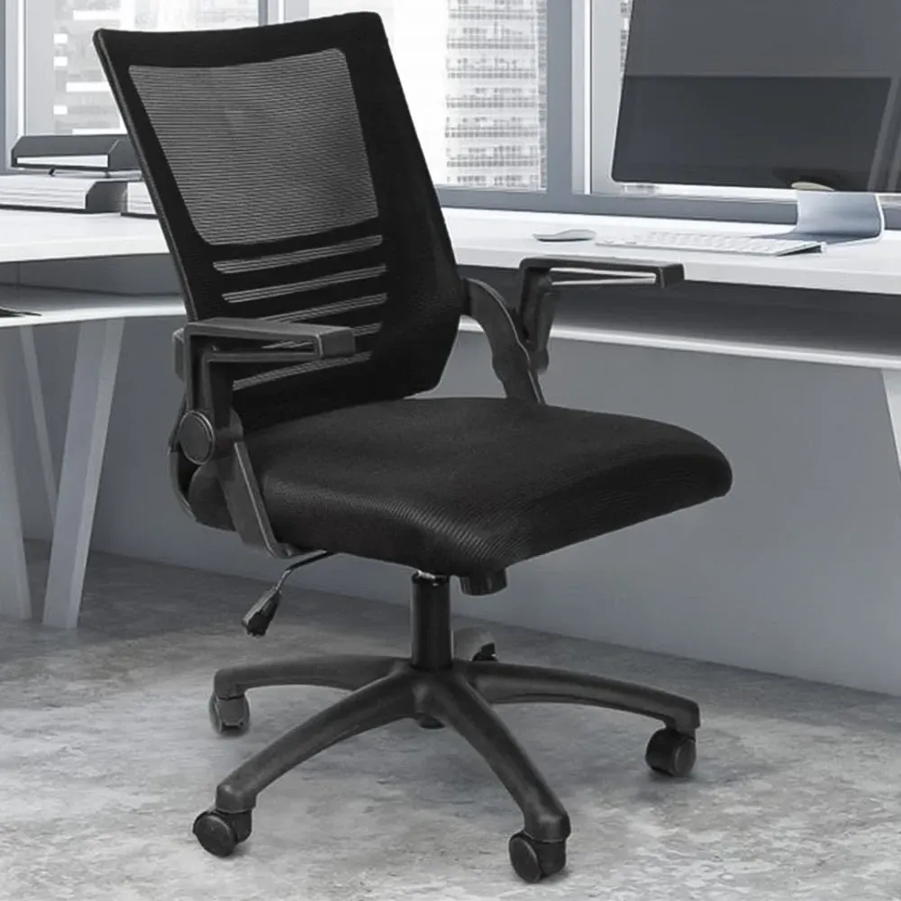 Black Mesh Swivel Office Chair with Flip Up Armrests image