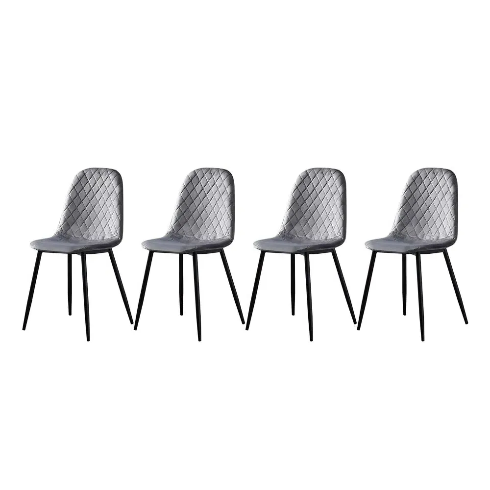 Set of 4 Dining Chairs - Grey, Velvet