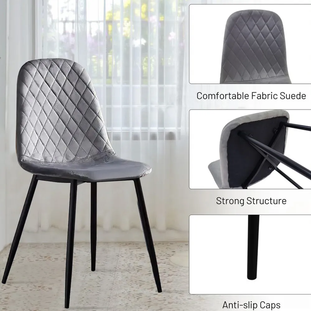 Set of 4 Dining Chairs - Grey, Velvet