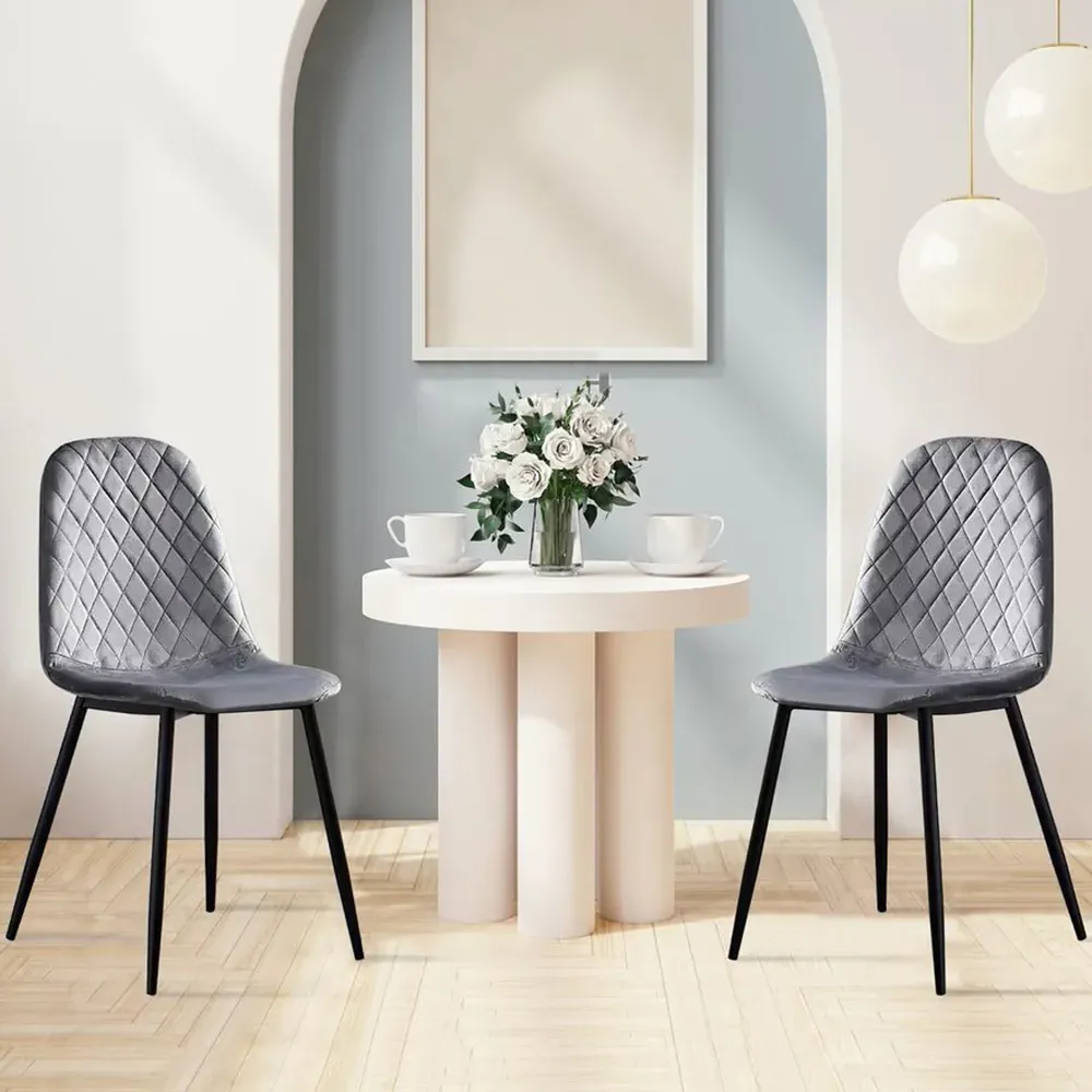 Set of 4 Dining Chairs - Grey, Velvet
