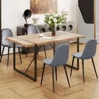 Set of 4 Dining Chairs - Grey, Velvet