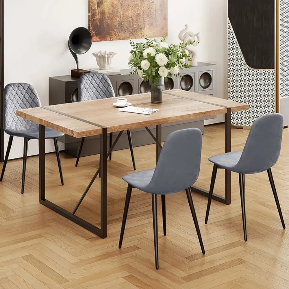 Set of 4 Dining Chairs - Grey, Velvet image