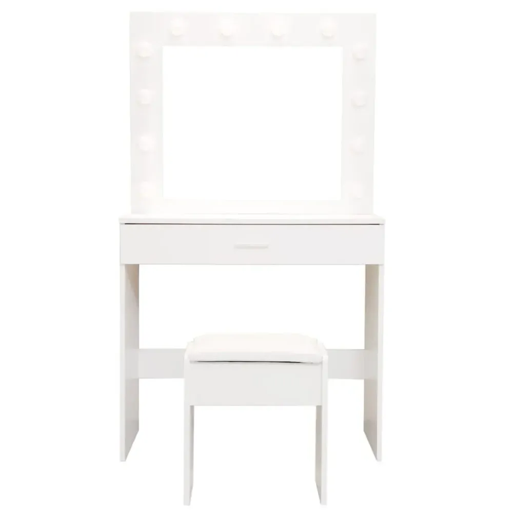 Single Drawer Hollywood Dressing Table Set with LED Mirror - White