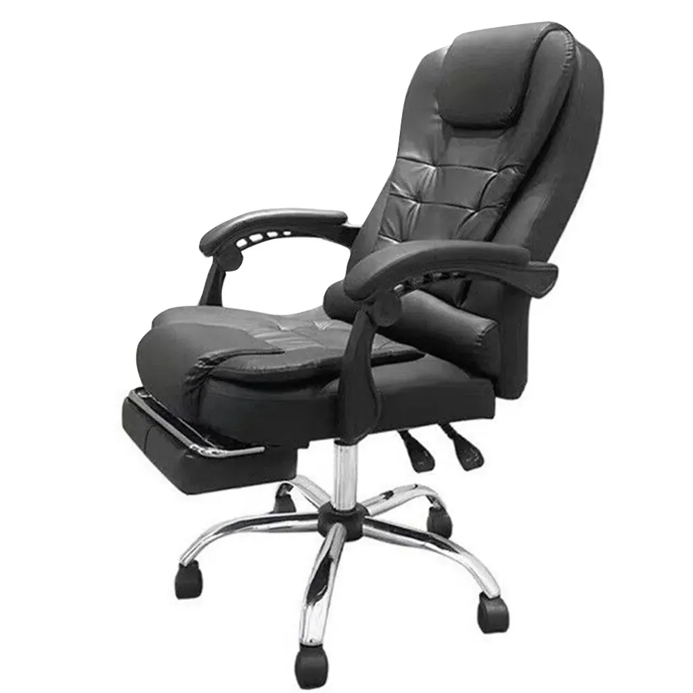 Swivel Massage Office Chair with Footrest - Black, PU Leather