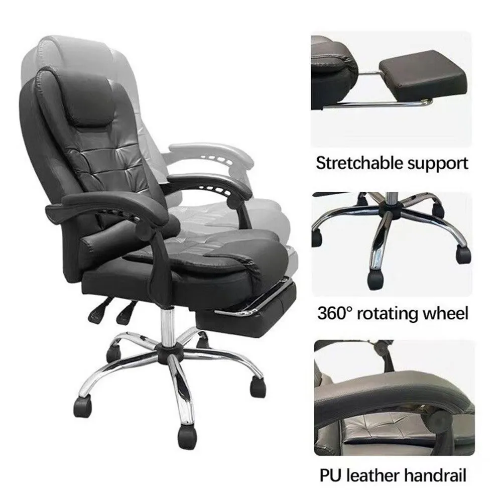 Swivel Massage Office Chair with Footrest - Black, PU Leather