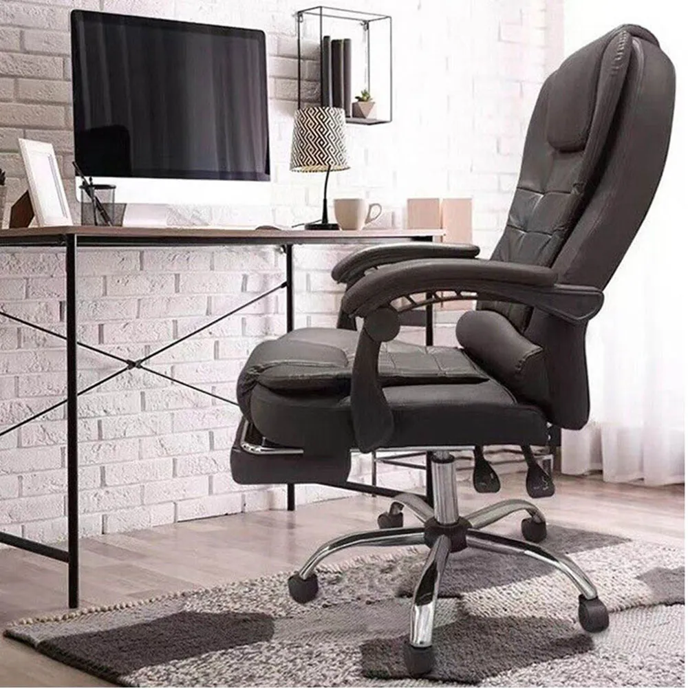 Swivel Massage Office Chair with Footrest - Black, PU Leather