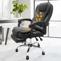 Swivel Massage Office Chair with Footrest - Black, PU Leather