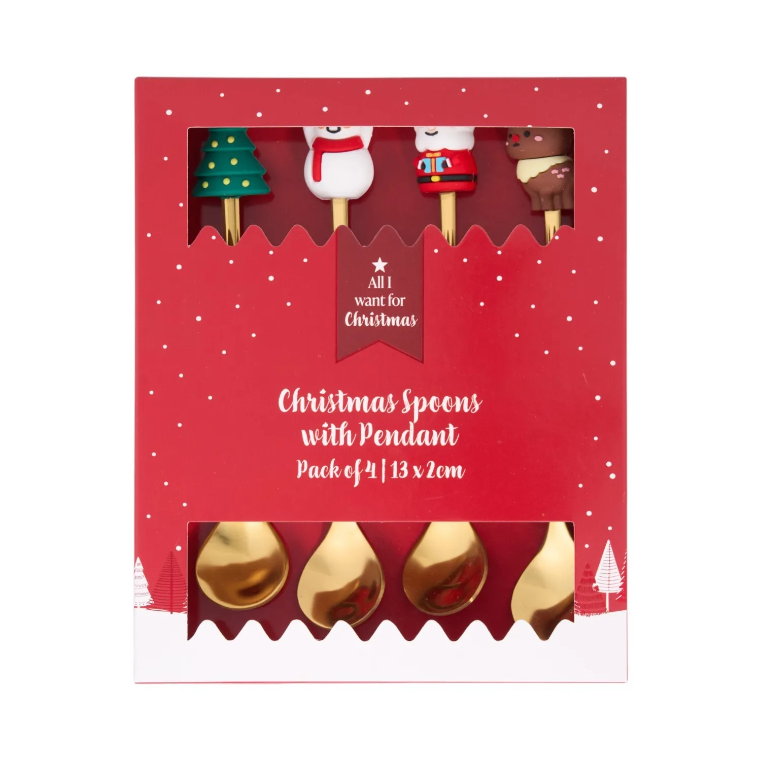 4 Piece Christmas Spoons with Pendant Set - Gold