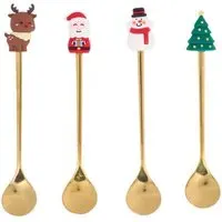 4 Piece Christmas Spoons with Pendant Set - Gold