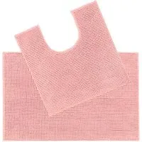 2 Piece Chenille Bath Mat and Pedestal Set - Pink