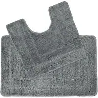 2 Piece Non Slip Bath and Pedestal Mat Set - Grey, Microfibre