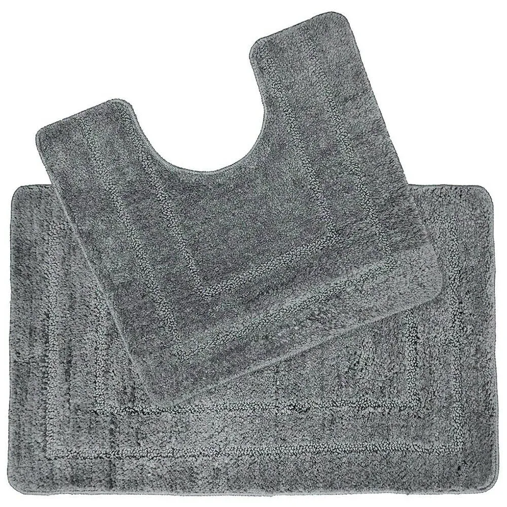 2 Piece Non Slip Bath and Pedestal Mat Set - Grey, Microfibre image