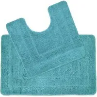 2 Piece Non Slip Bath and Pedestal Mat Set - Teal, Microfibre
