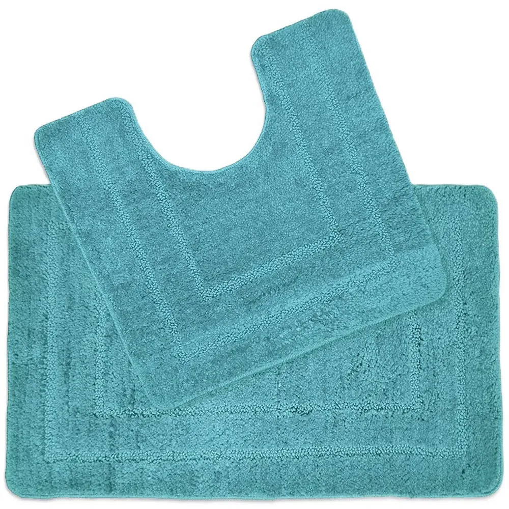 2 Piece Non Slip Bath and Pedestal Mat Set - Teal, Microfibre