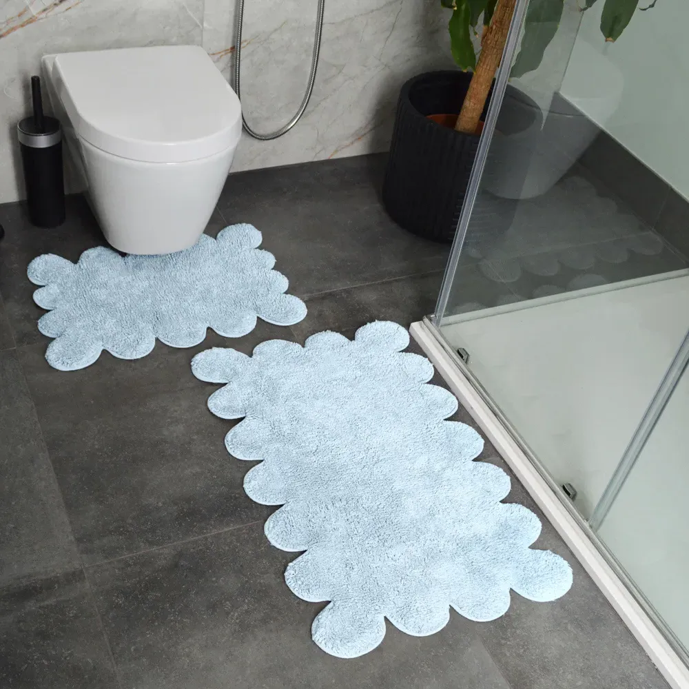 2 Piece Scallop Bath Mat Set - Blue, Cotton