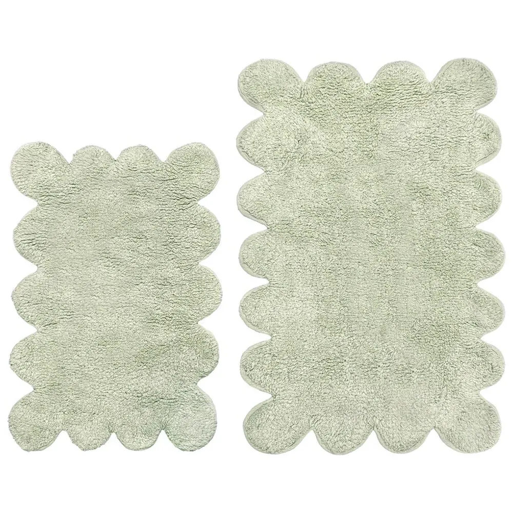 2 Piece Scallop Bath Mat Set - Green, Cotton