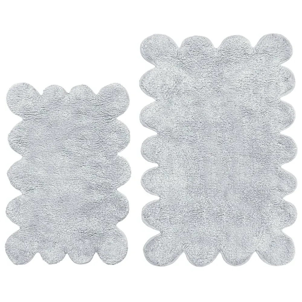 2 Piece Scallop Bath Mat Set - Grey, Cotton