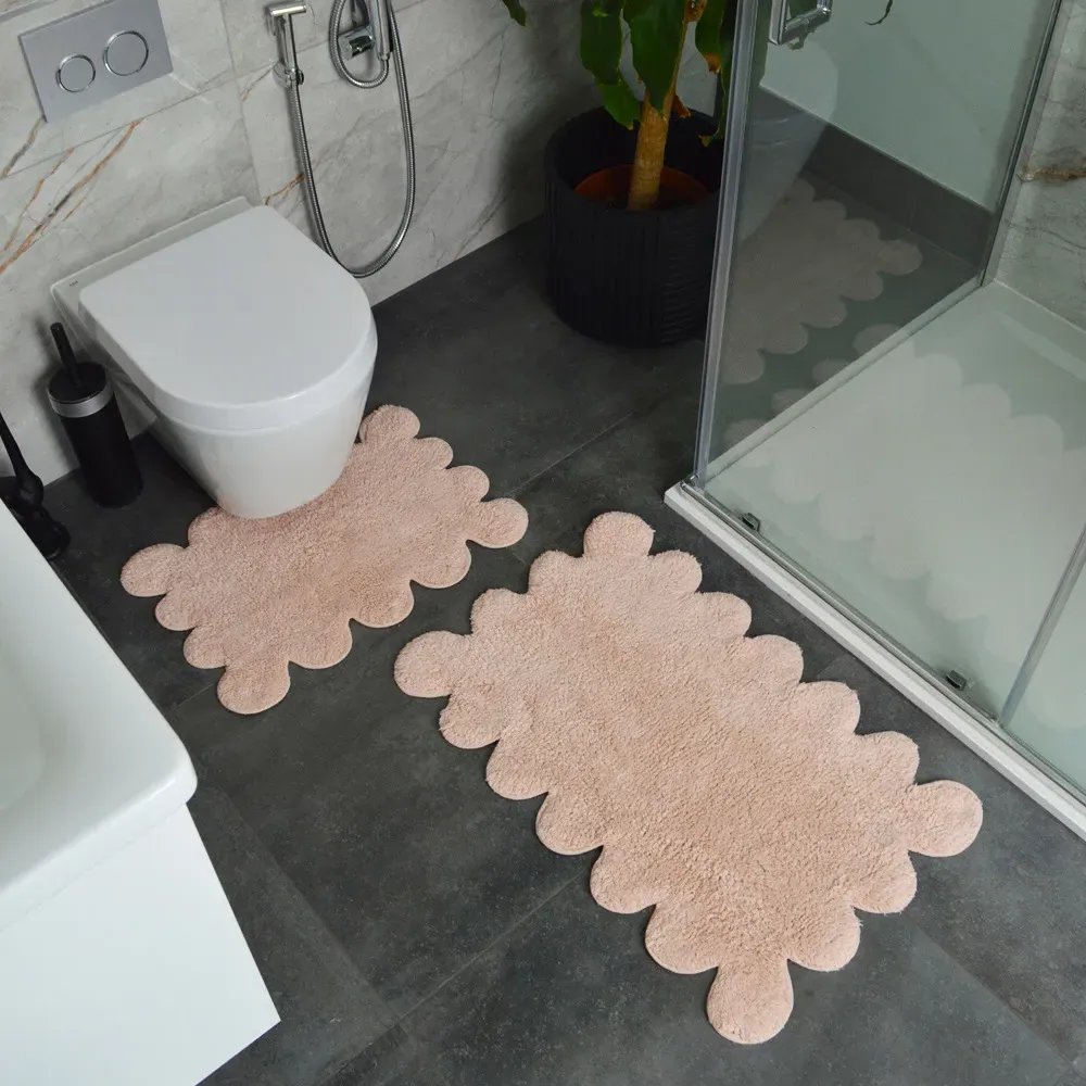 2 Piece Scallop Bath Mat Set - Pink, Cotton
