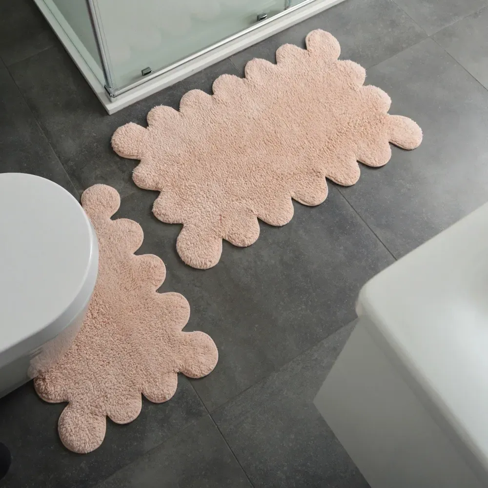 2 Piece Scallop Bath Mat Set - Pink, Cotton