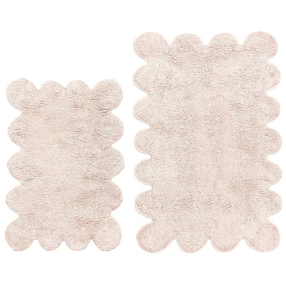 2 Piece Scallop Bath Mat Set - Pink, Cotton
