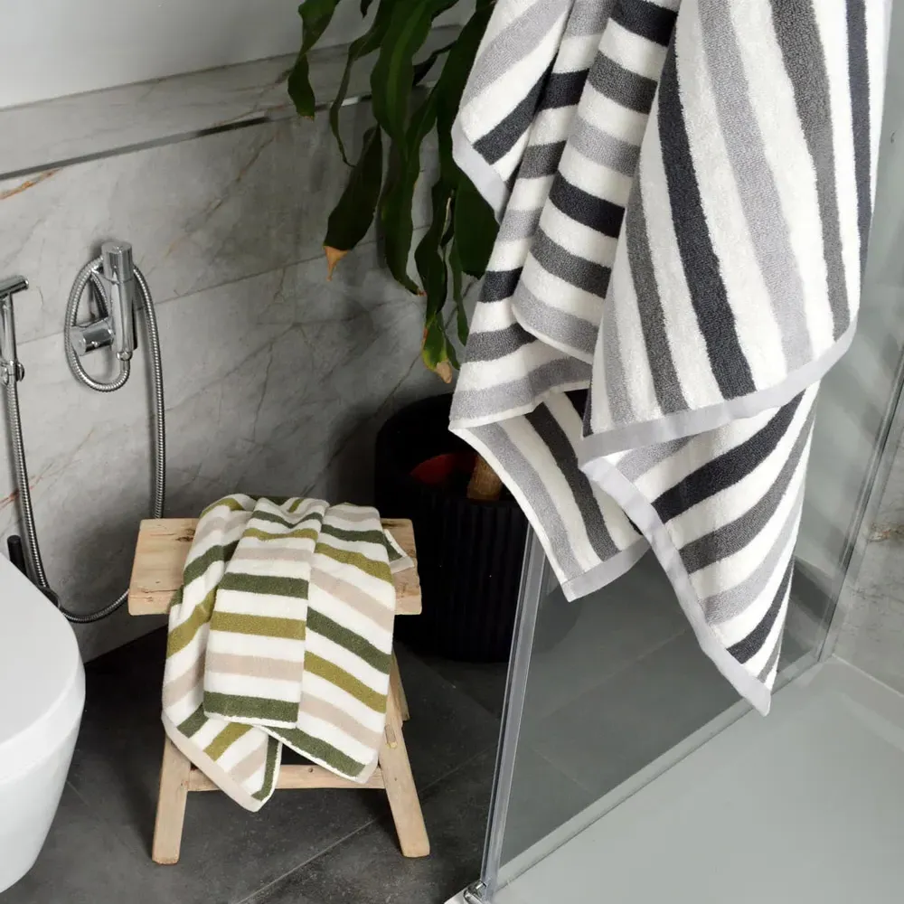 Cali Striped Bath Sheet - Grey, Cotton