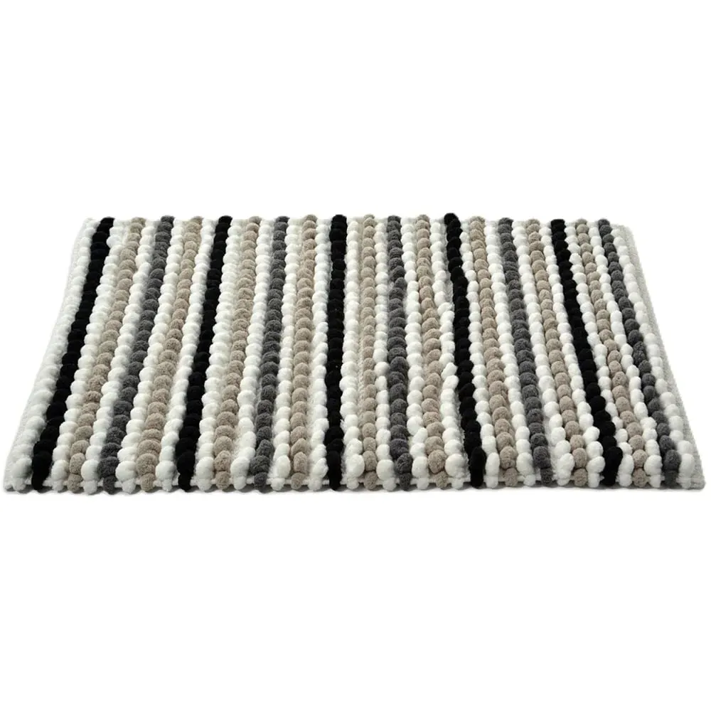 California Monochrome Striped Chunky Bobble Bath Mat - Grey
