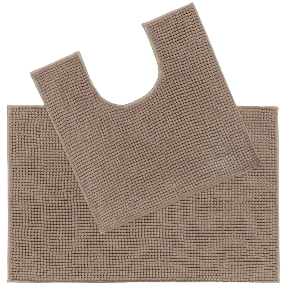 Chenille Bobble Bath Mat and Pedestal Set 2 Piece - Mocha