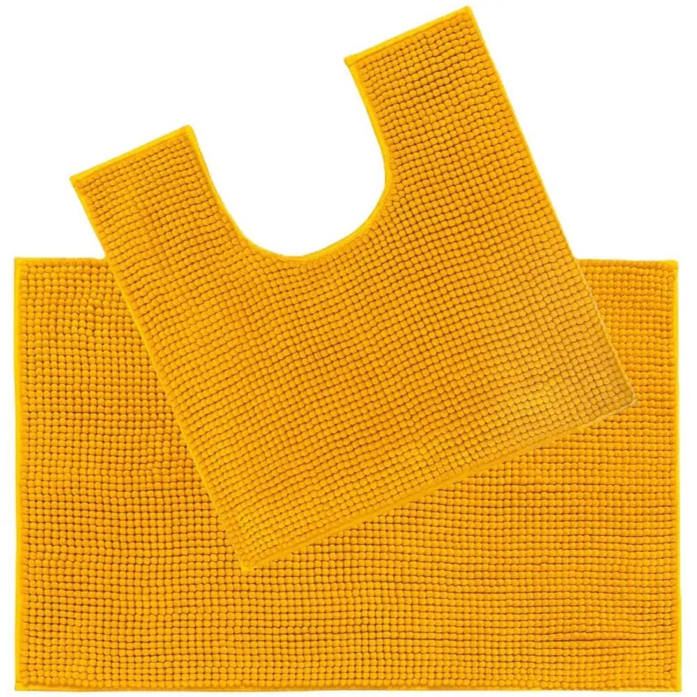Chenille Bobble Bath Mat and Pedestal Set 2 Piece - Mustard