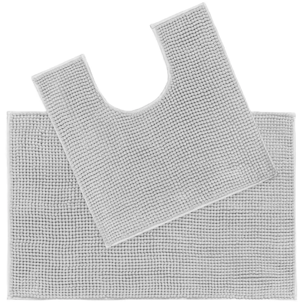 Chenille Bobble Bath Mat and Pedestal Set 2 Piece - Silver