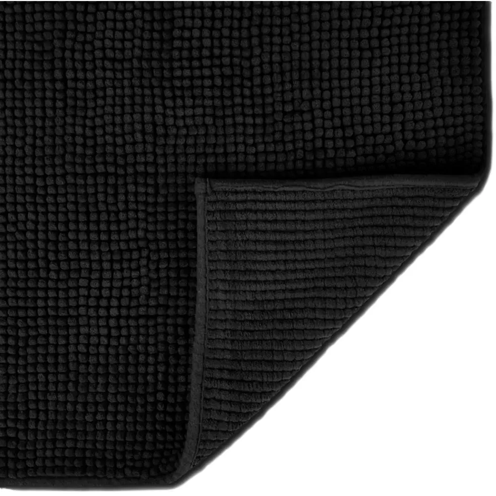 Chenille Non-Slip Bath Mat - Black, Microfibre
