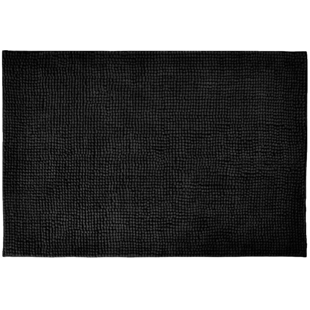 Chenille Non-Slip Bath Mat - Black, Microfibre