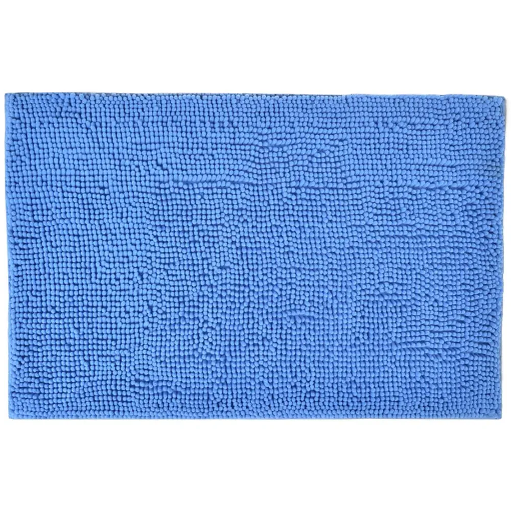Chenille Non-Slip Bath Mat - Blue, Microfibre