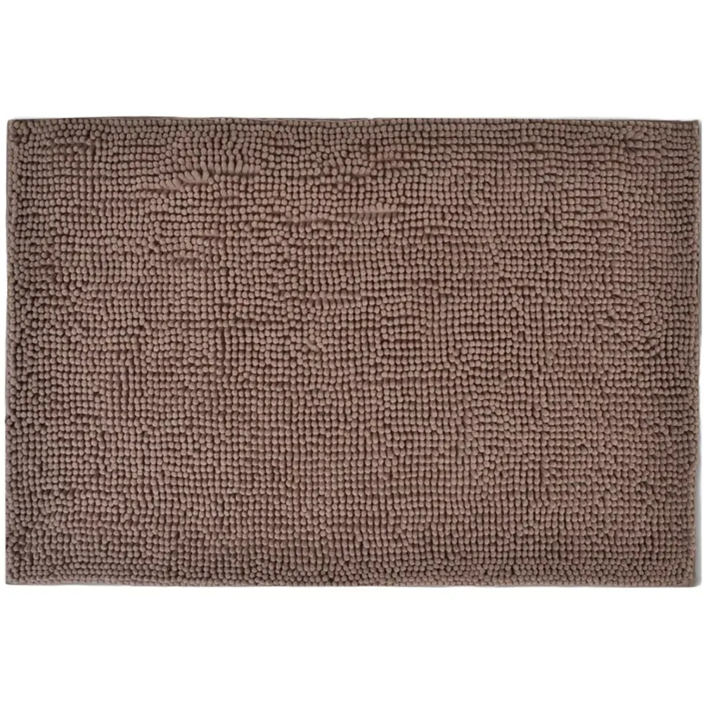 Chenille Non-Slip Bath Mat - Brown, Microfibre