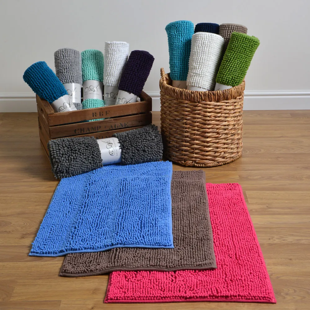 Chenille Non-Slip Bath Mat - Grey, Microfibre