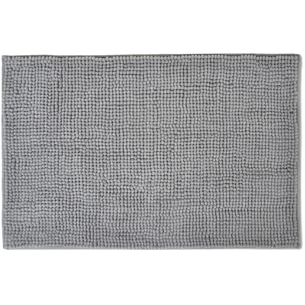 Chenille Non-Slip Bath Mat - Silver, Microfibre