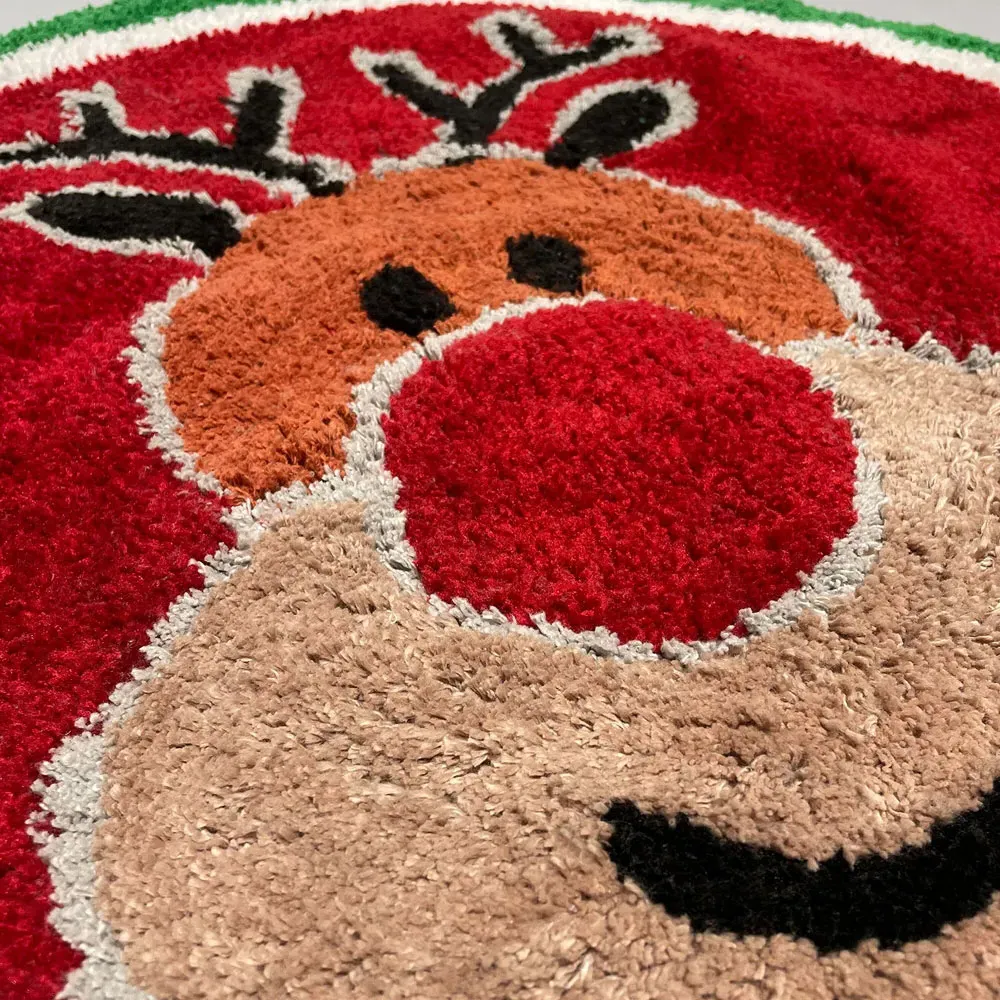 Christmas Rudolph Round Bath Mat - Red