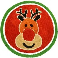 Christmas Rudolph Round Bath Mat - Red