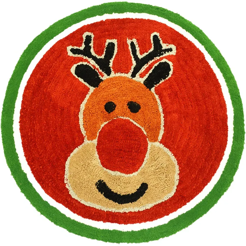 Christmas Rudolph Round Bath Mat - Red image