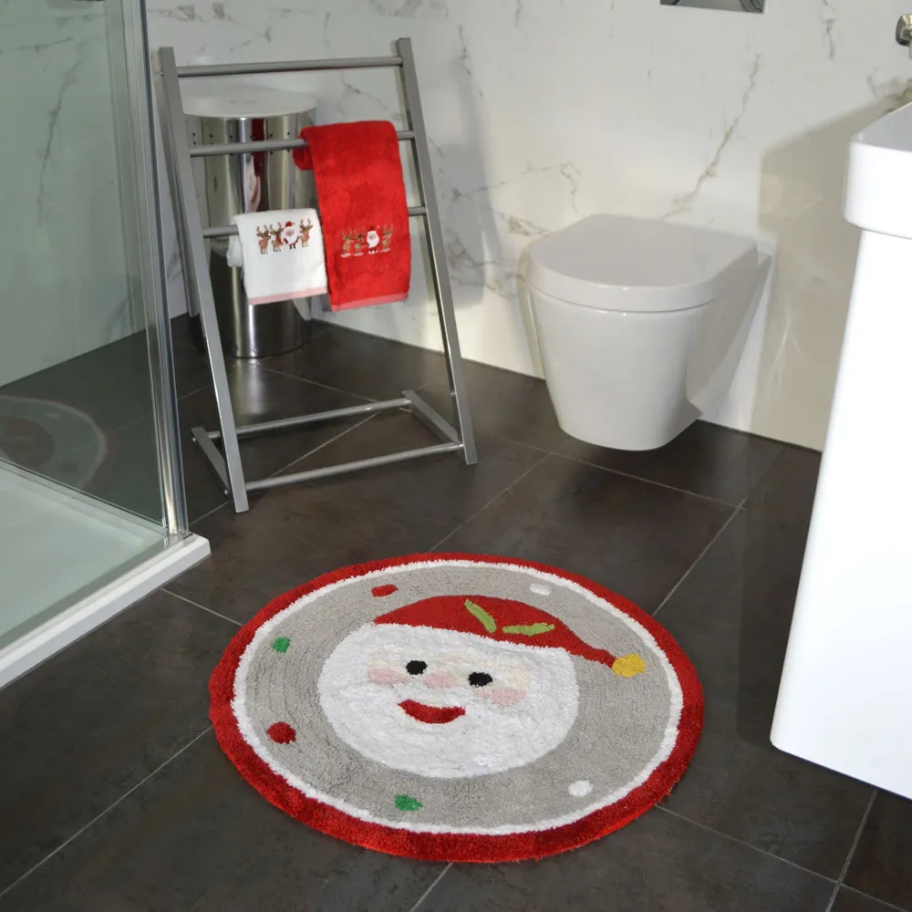 Christmas Santa Round Bath Mat - Red