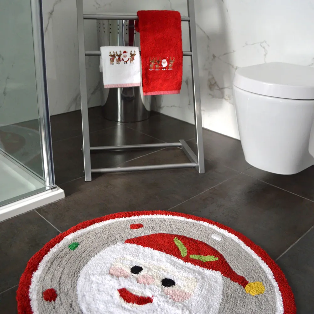 Christmas Santa Round Bath Mat - Red