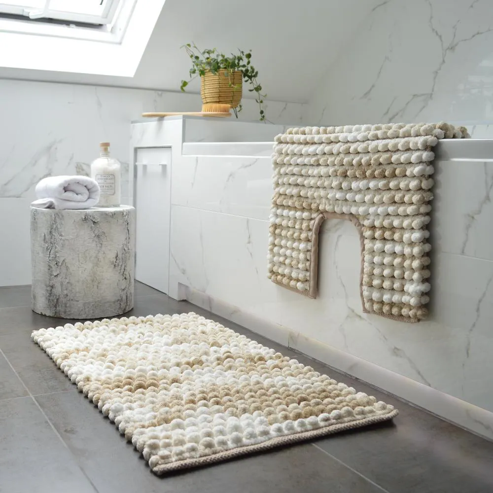 Chunky Bobble Non Slip Toilet Mat - Brown, Marble Effect