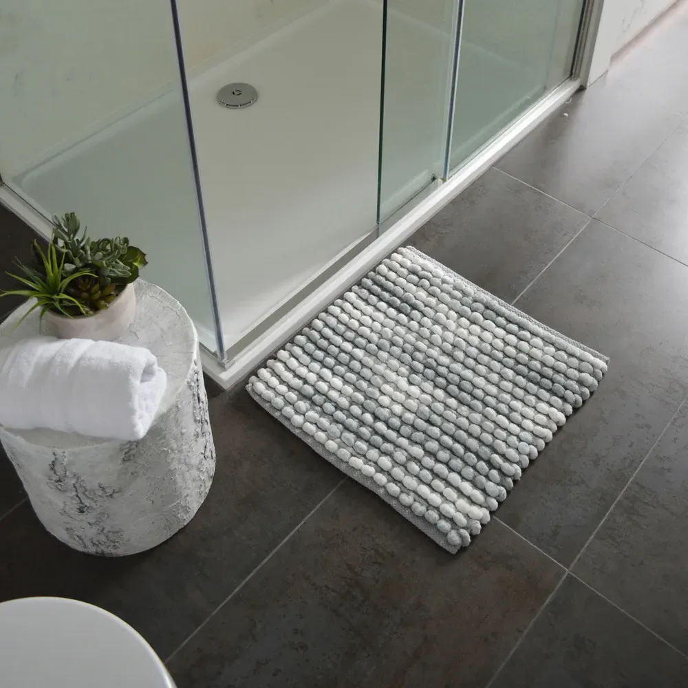 Chunky Bobble Square Bath Mat - Grey Marble