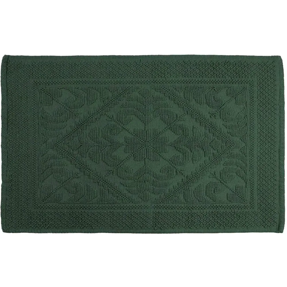 Country House Floral Jacquard Bath Mat - Dark Green, Cotton image