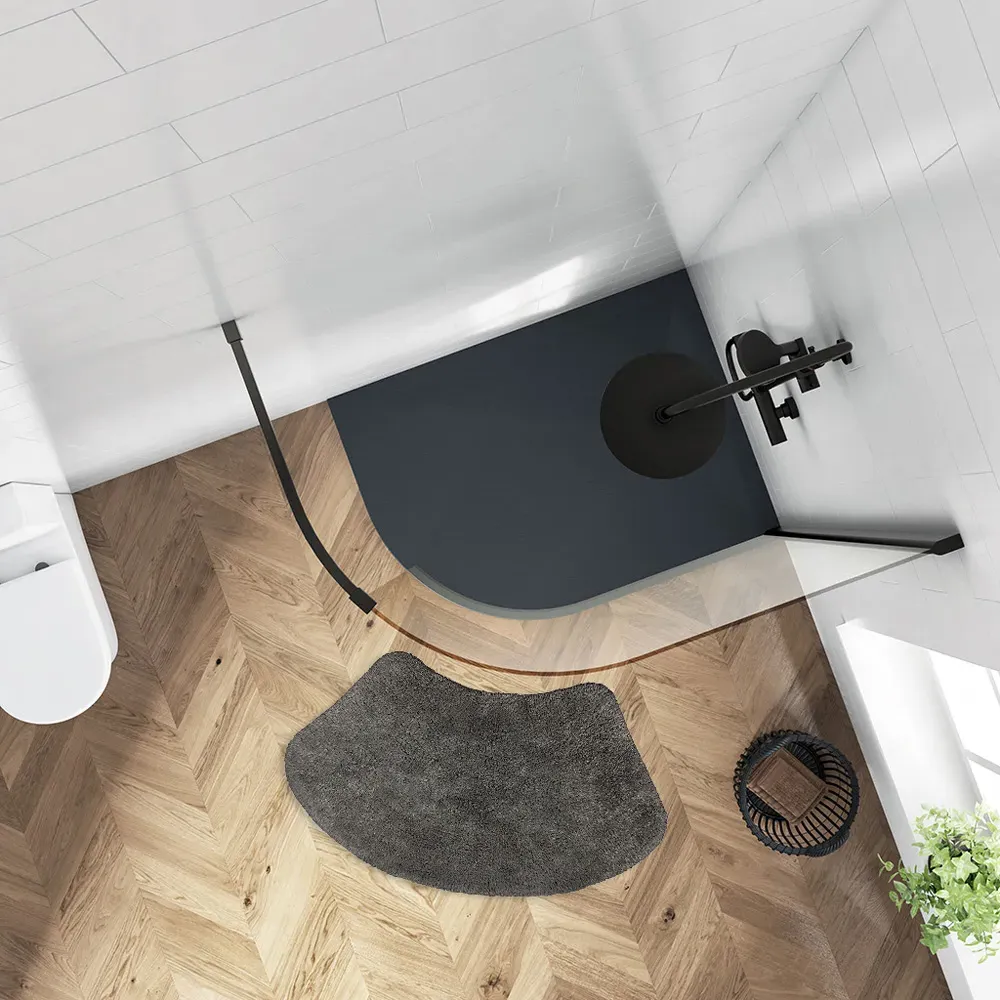 Curved Shower Mat - Charcoal, Cotton